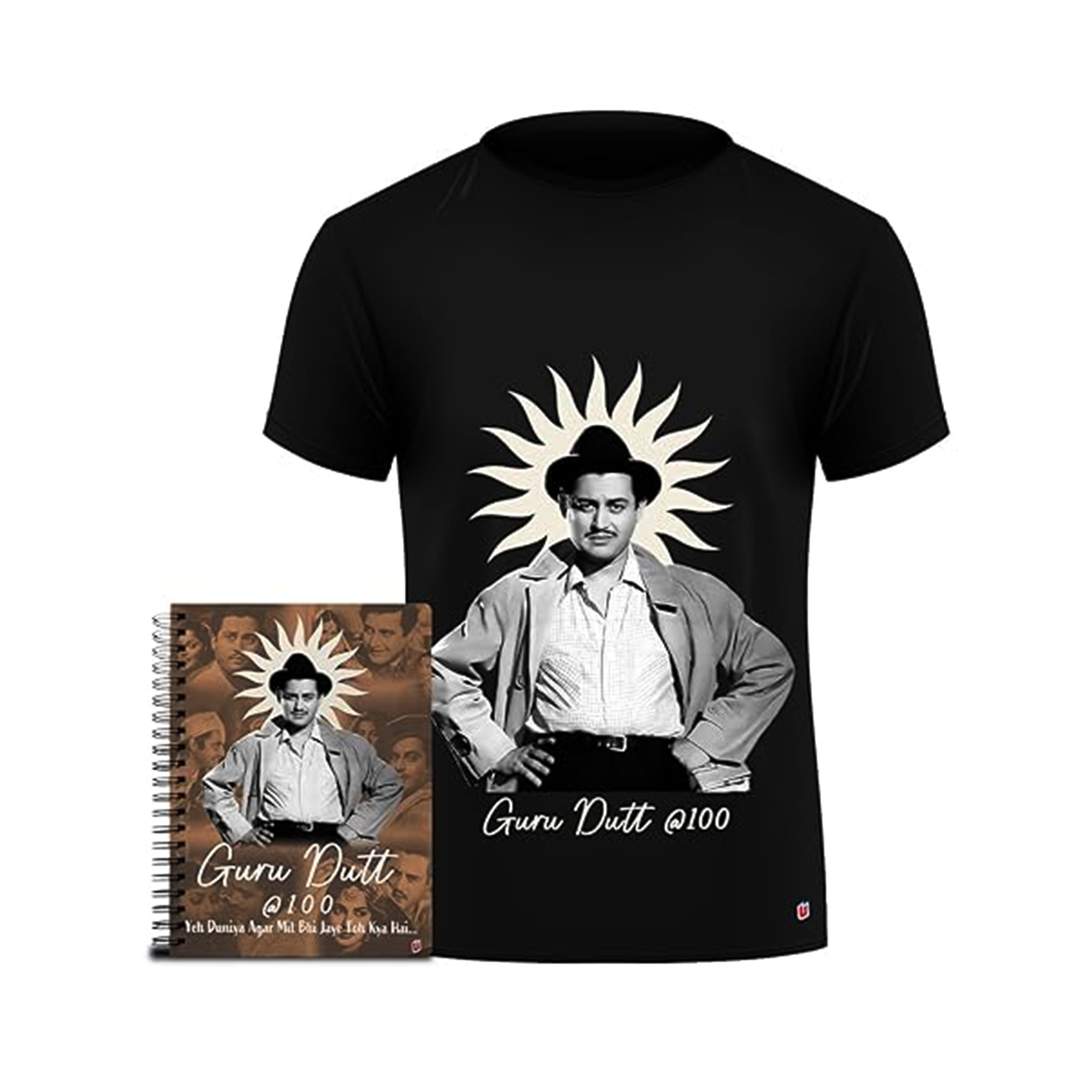 Ultra Guru Dutt 100 Years Tribute Spiral Notebook & T-Shirt Fan Combo