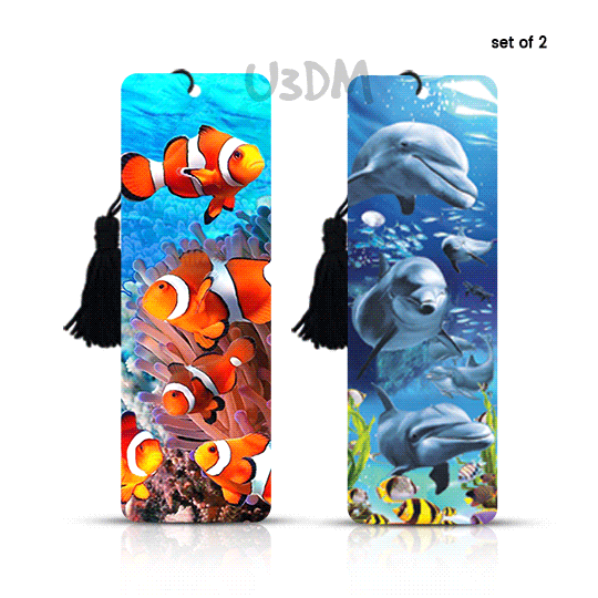 Ultra Clownfish - Dolphin 3D Lenticular Quotes Tassel Bookmarks - Set of 2