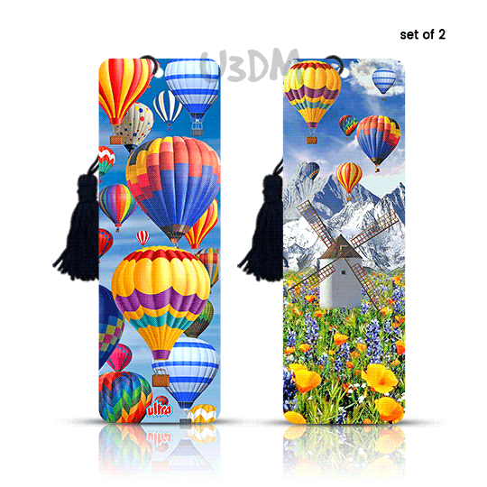 Ultra Hot Air Balloon Windmill 3D Lenticular Quotes Tassel Bookmarks Set of 2