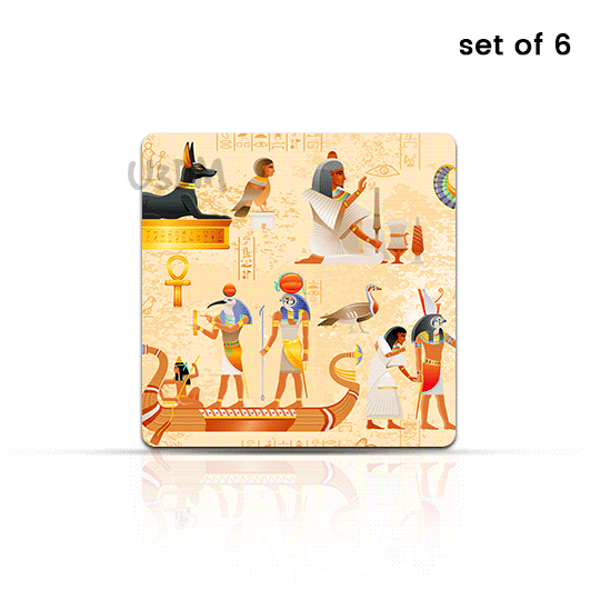 Ultra Ancient Egyptian Art 3D Lenticular Table Coffee Tea Drink Cup Coaster Mat Gift Set of 6 with Stand