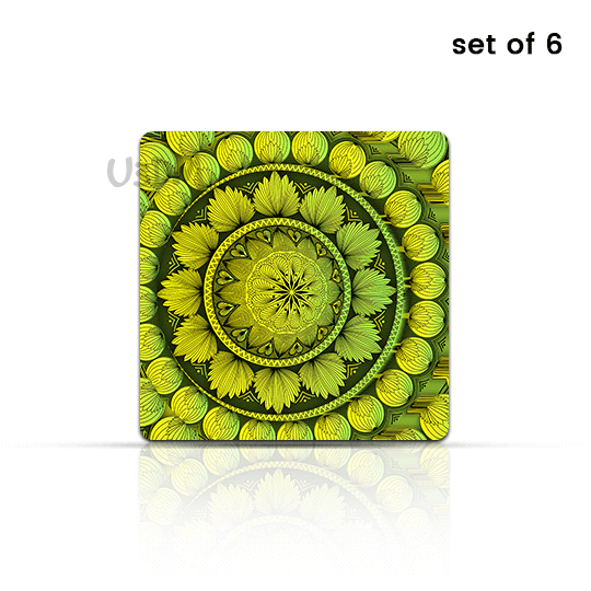 Ultra Mandala Art 3D Lenticular Table Coffee Tea Drink Cup Coaster Mat Gift Set of 6 with Stand