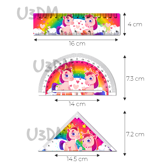 Ultra Unicorn Kids 3D Lenticular Flip Effect Maths Geometry Ruler Set