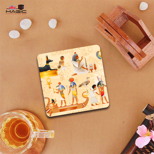 Ultra Ancient Egyptian Art 3D Lenticular Table Coffee Tea Drink Cup Coaster Mat Gift Set of 4