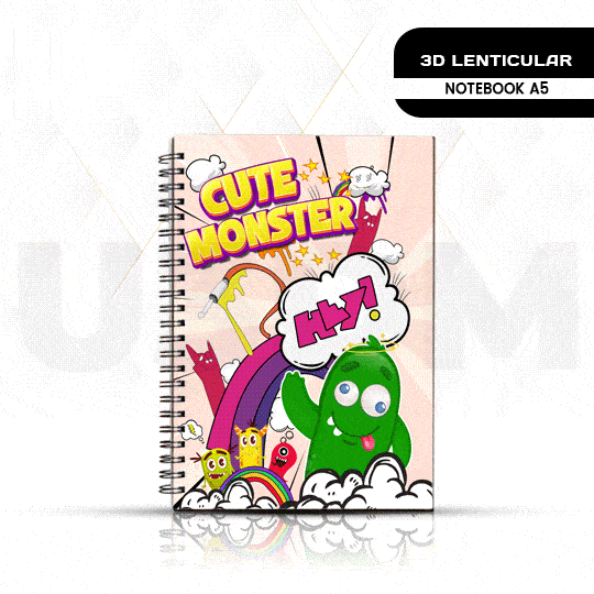 Ultra Cute Monster 3D Lenticular Spiral Notebook Diary - A5 Size 100 Pages