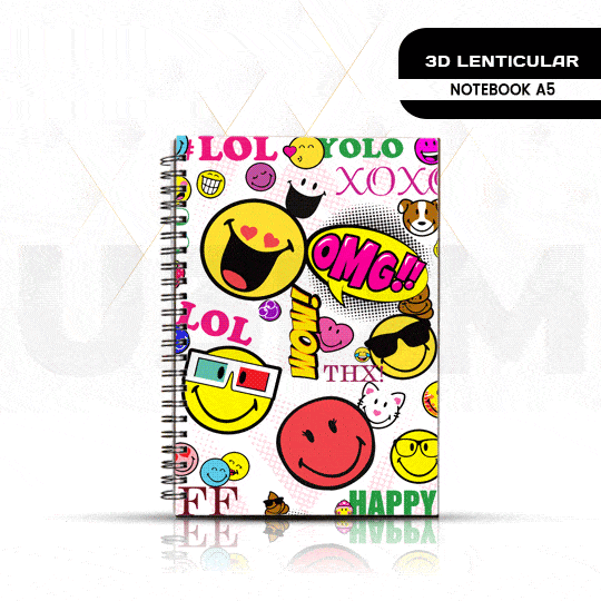 Ultra Emoticon Sayings 3D Lenticular Spiral Notebook Diary - A5 Size 100 Pages
